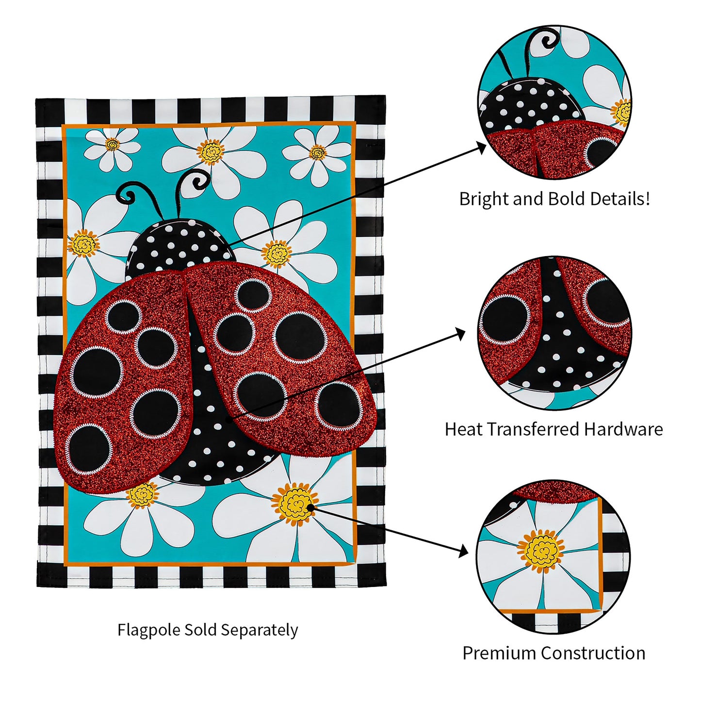 Ladybug with Daisies Garden Applique Flag