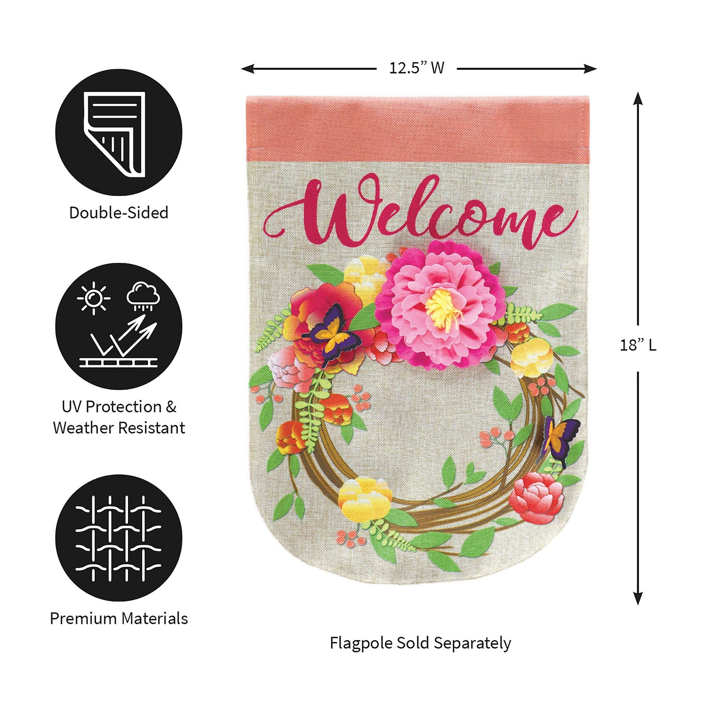 Floral Wreath Garden Burlap Flag