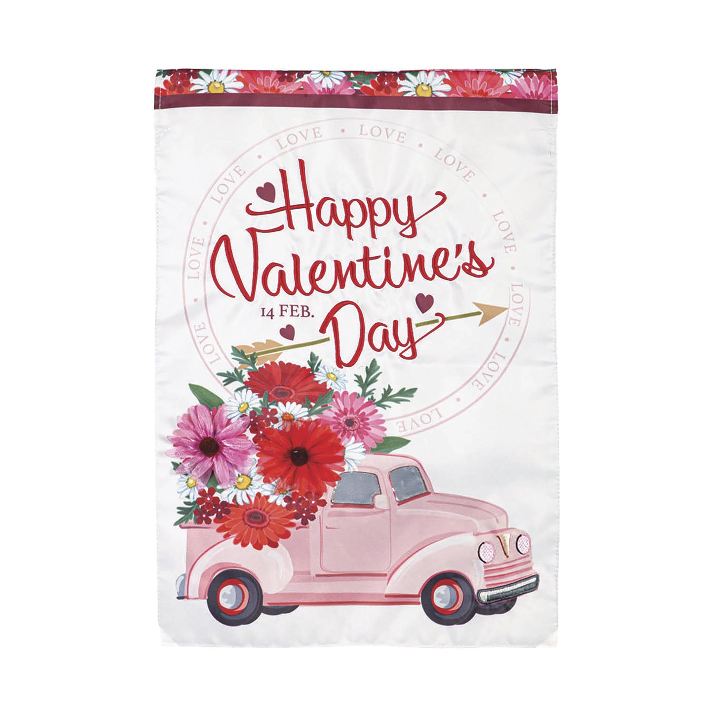 Valentine's Flower Truck Applique Garden Flag