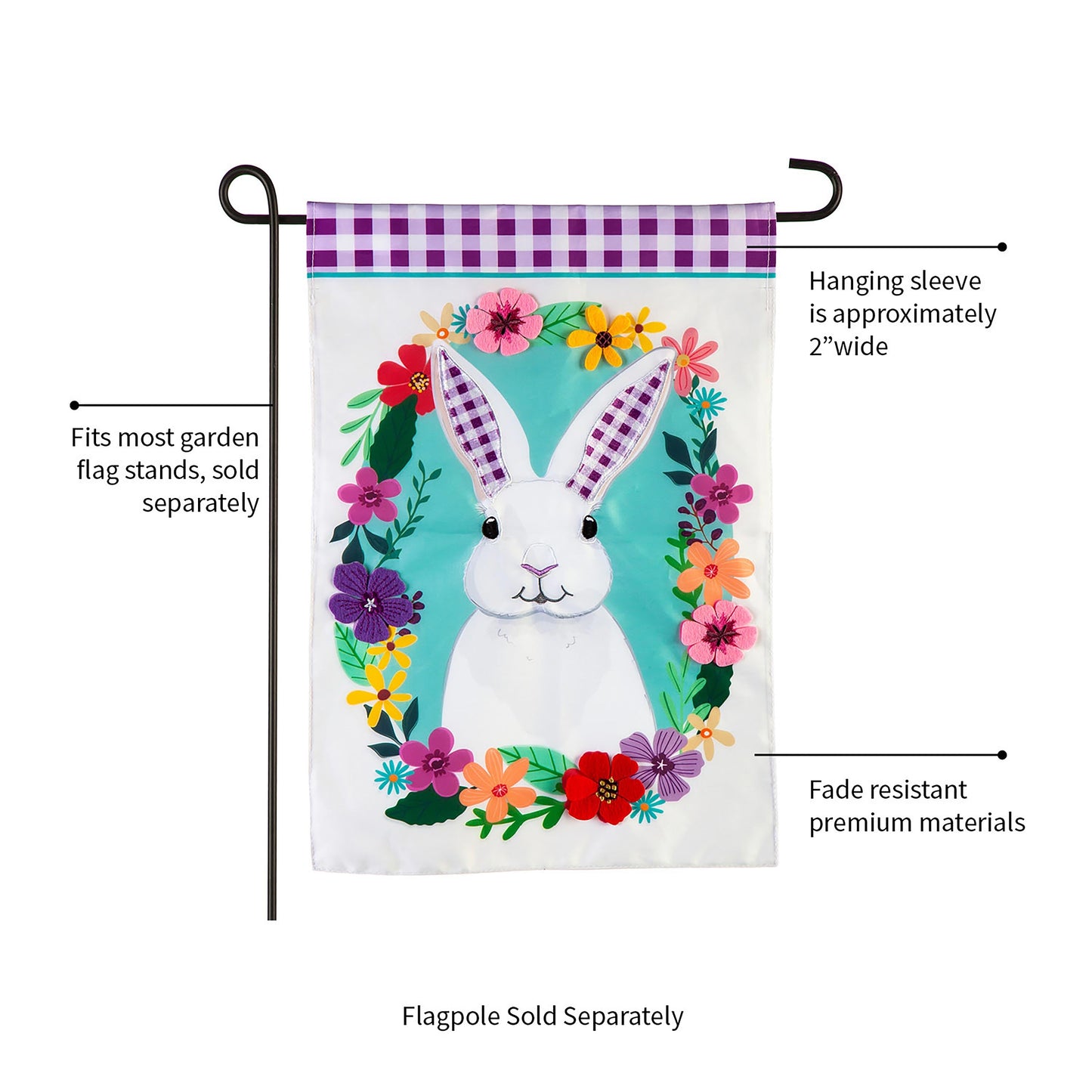 Gingham Bunny Garden Applique Flag