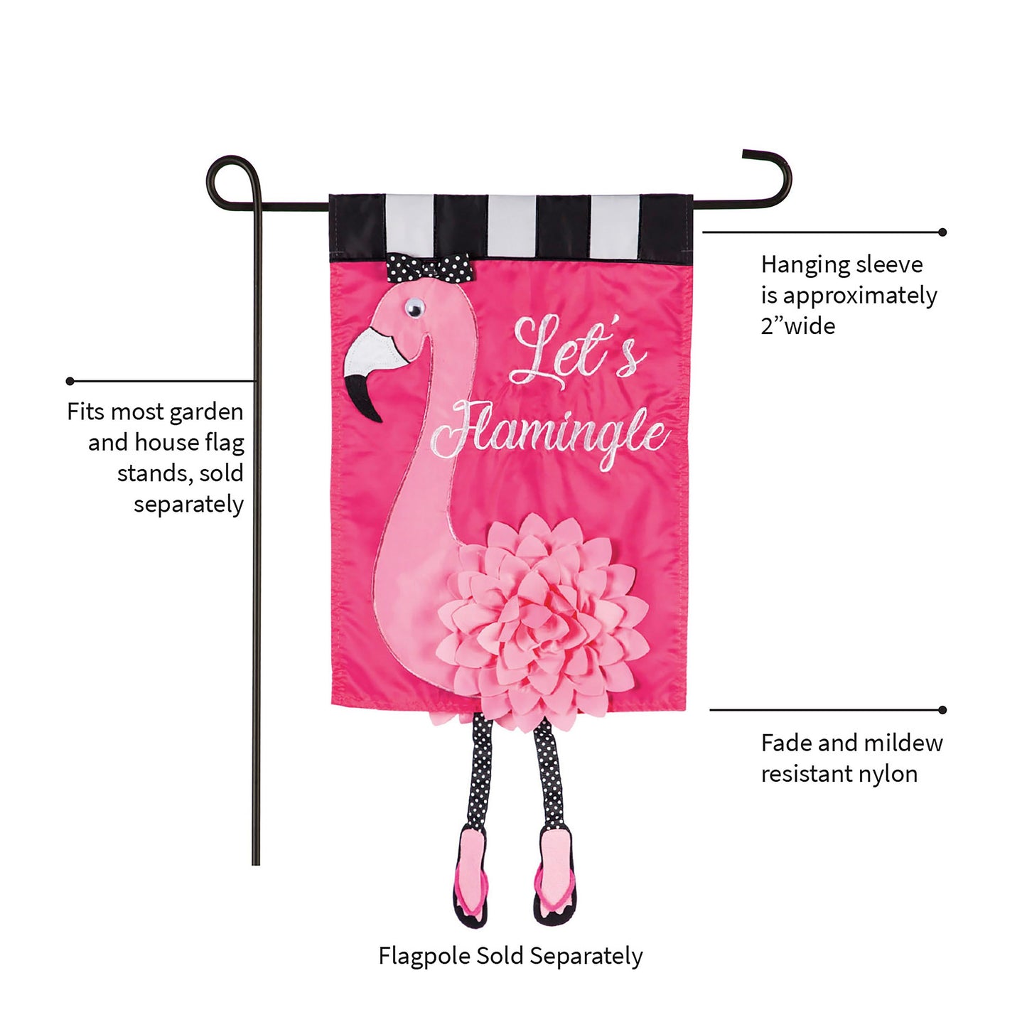 Let's Flamingle Garden Applique Flag