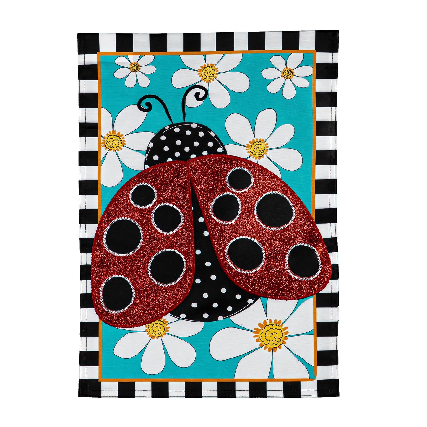 Ladybug with Daisies Garden Applique Flag