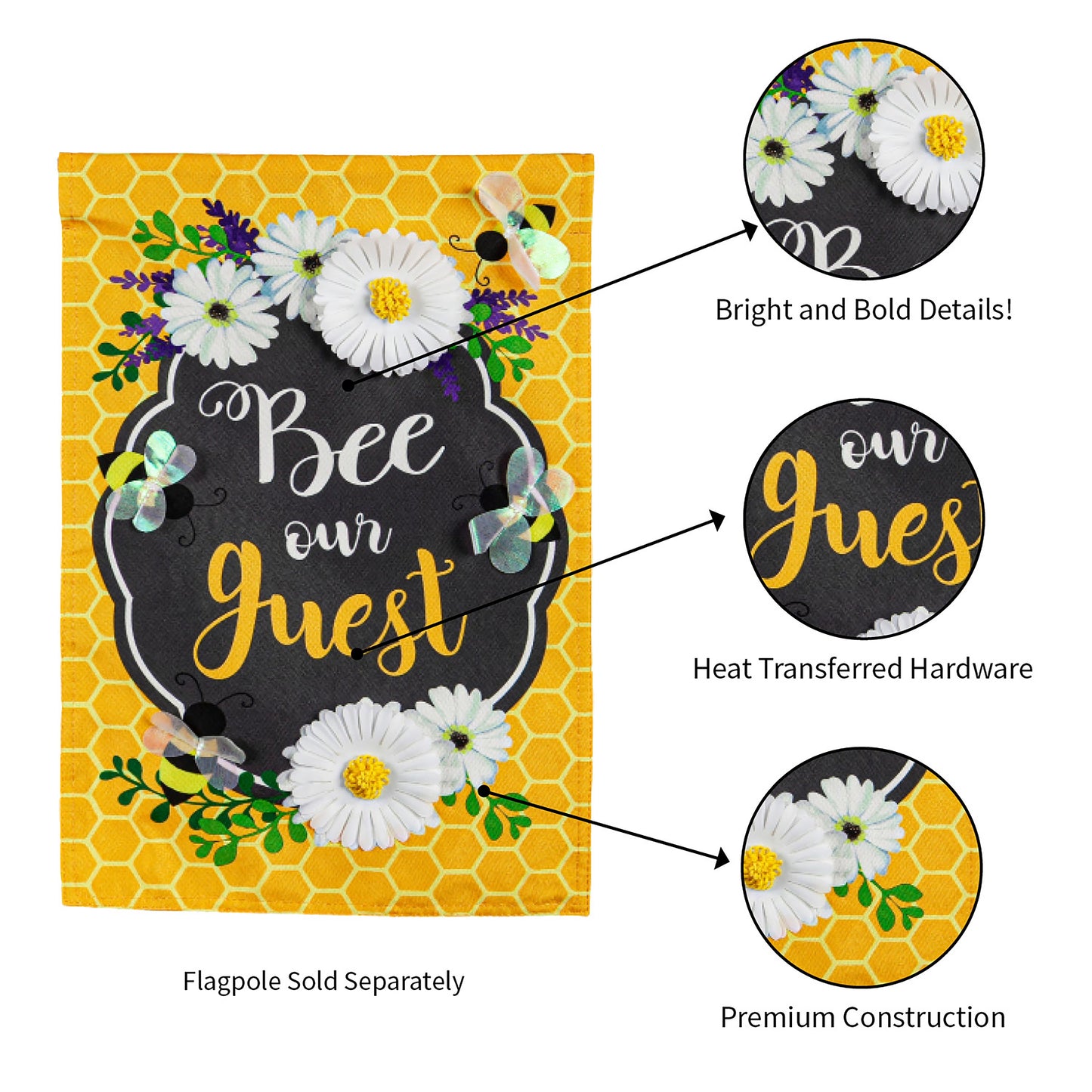 Bee Our Guest Frame Garden Linen Flag