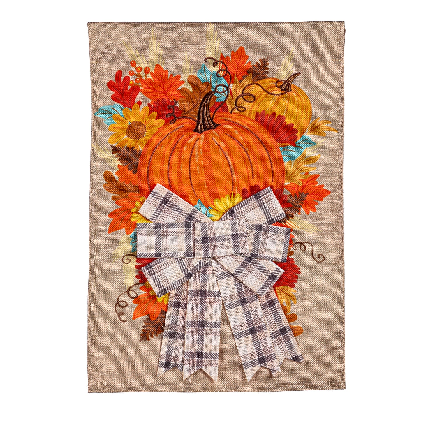 Pumpkin and Bow Garden Burlap Flag