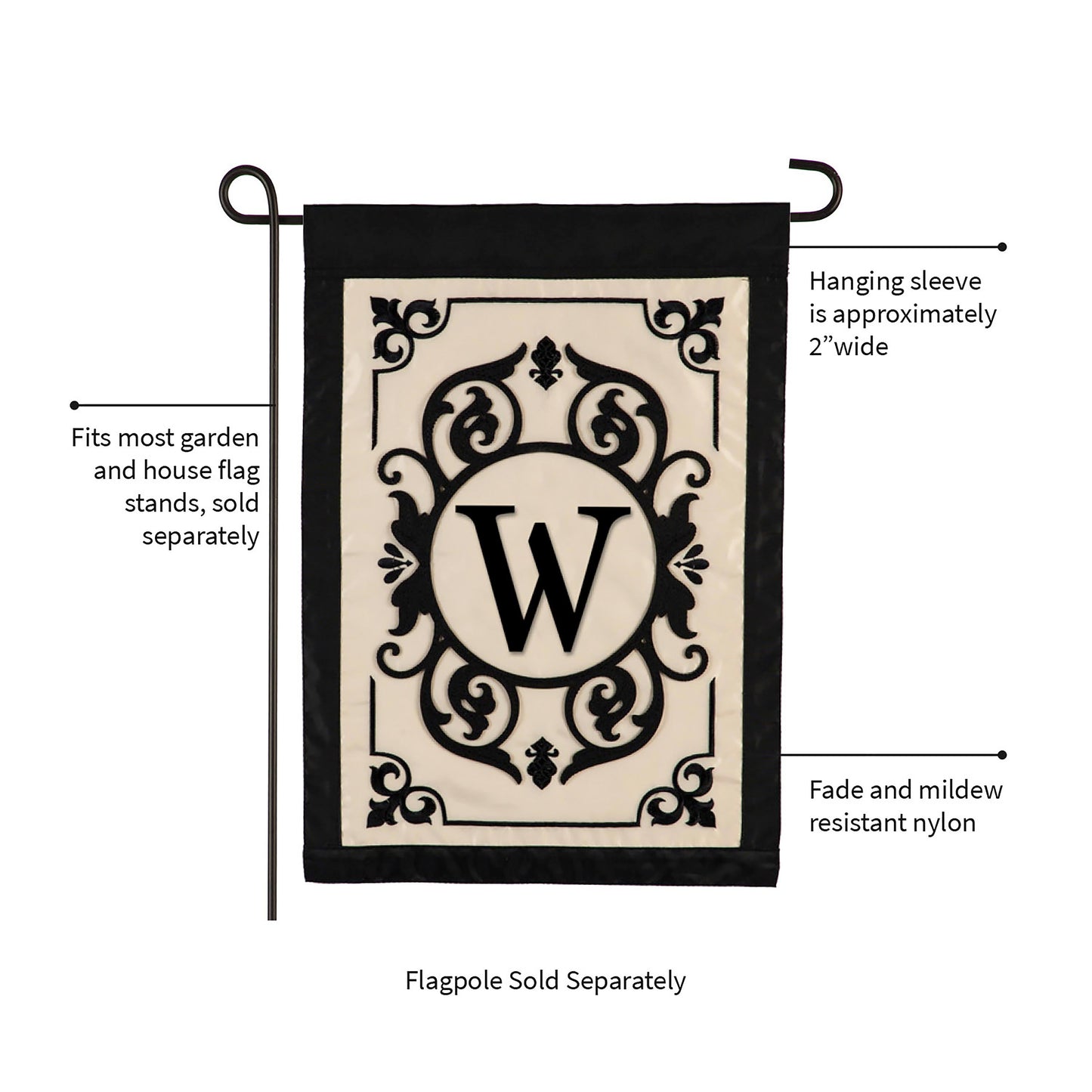 Cambridge Monogram Garden Applique Flag, Letter W