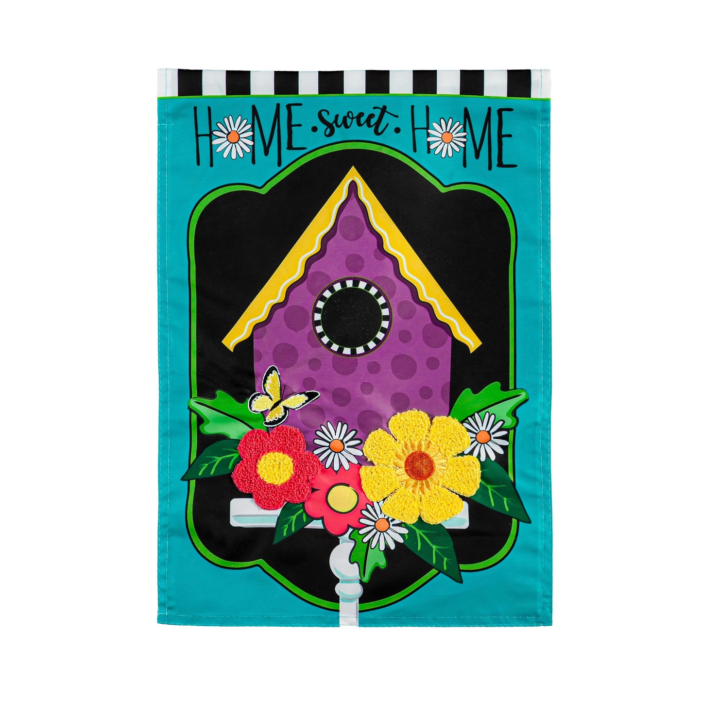 Daisy Birdhouse Garden Applique Flag