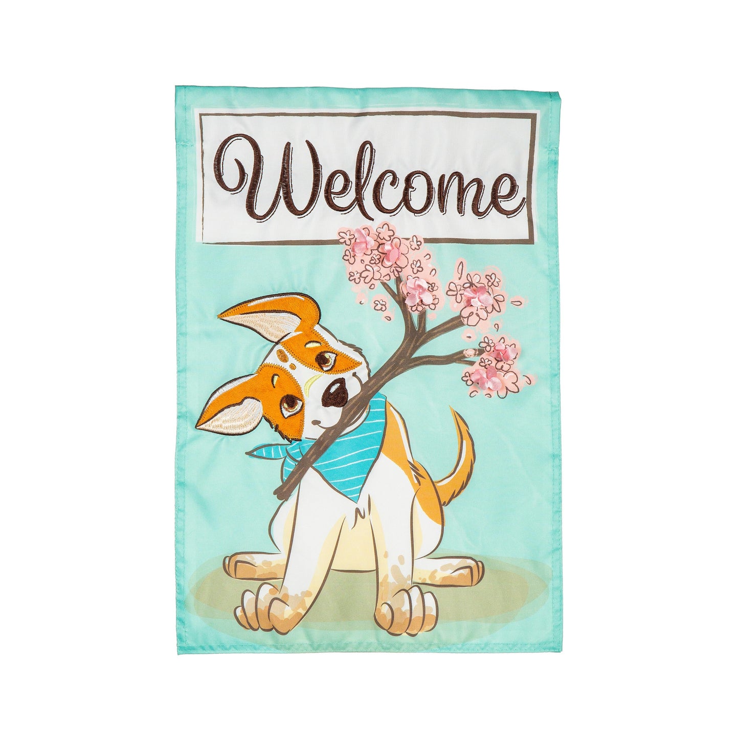 Welcome Pup Applique Garden Flag