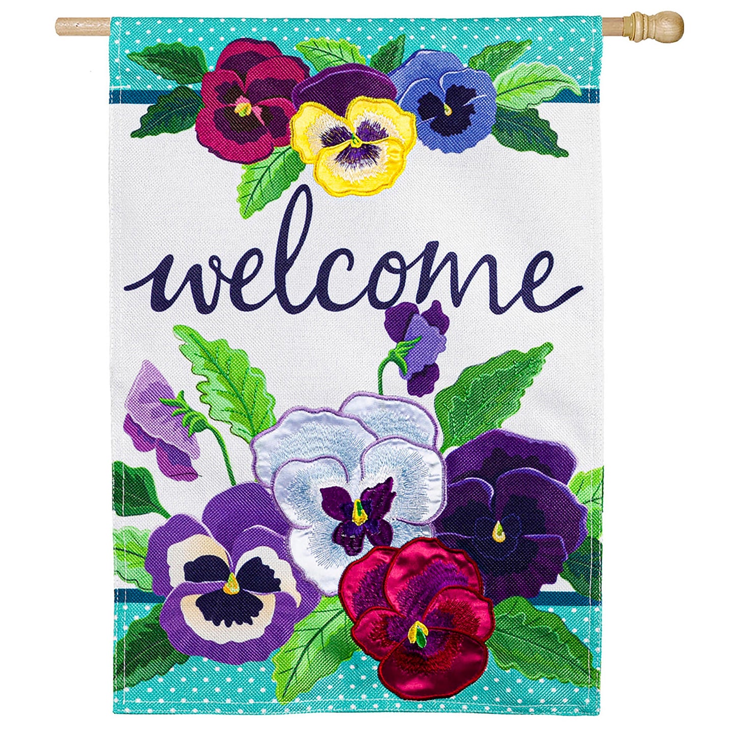 Pansy Garden House Burlap Flag