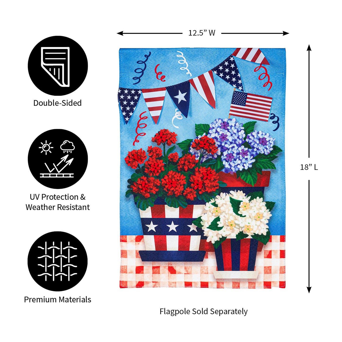 Patriotic Flower Pot Garden Linen Flag