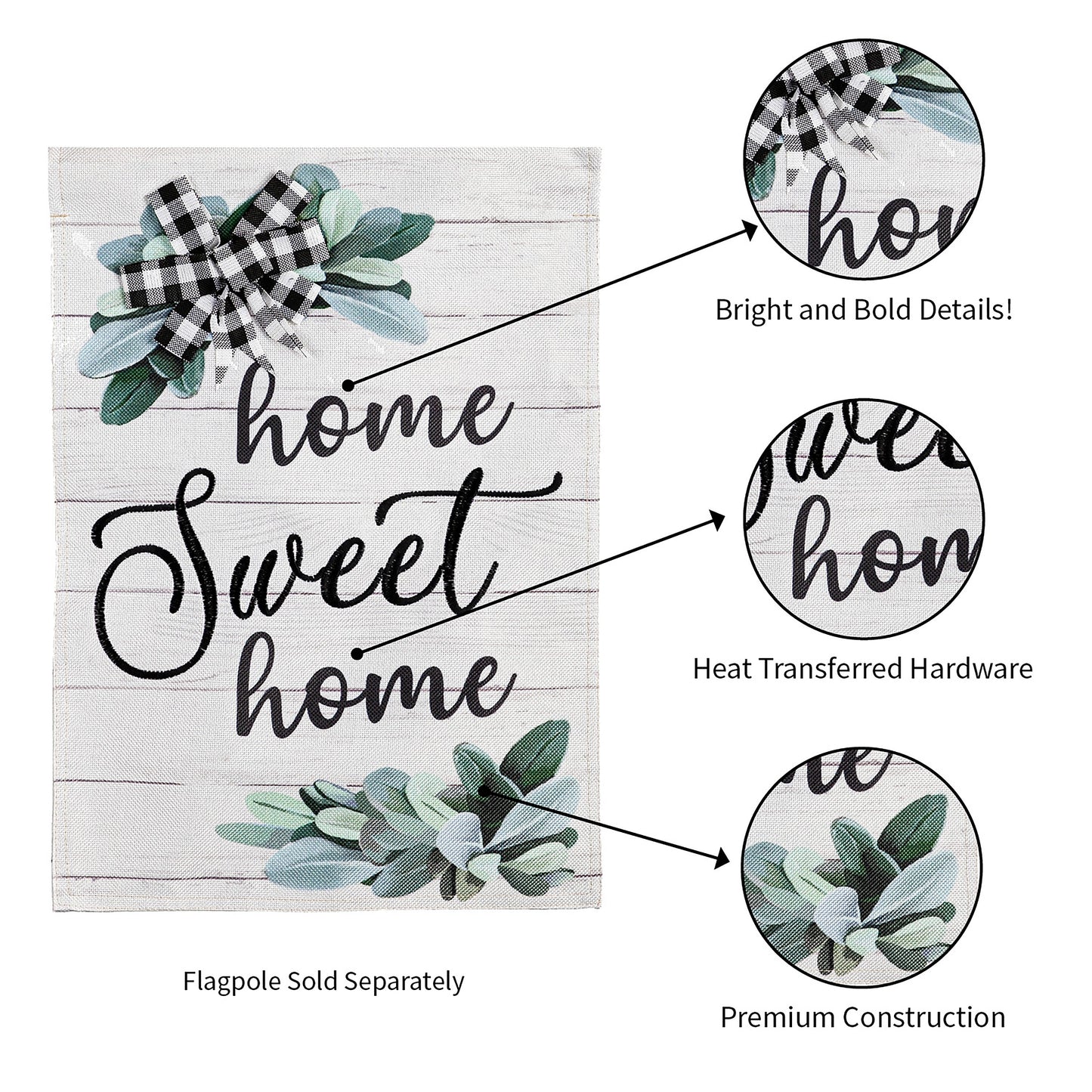 Home Sweet Home Eucalyptus Garden Burlap Flag