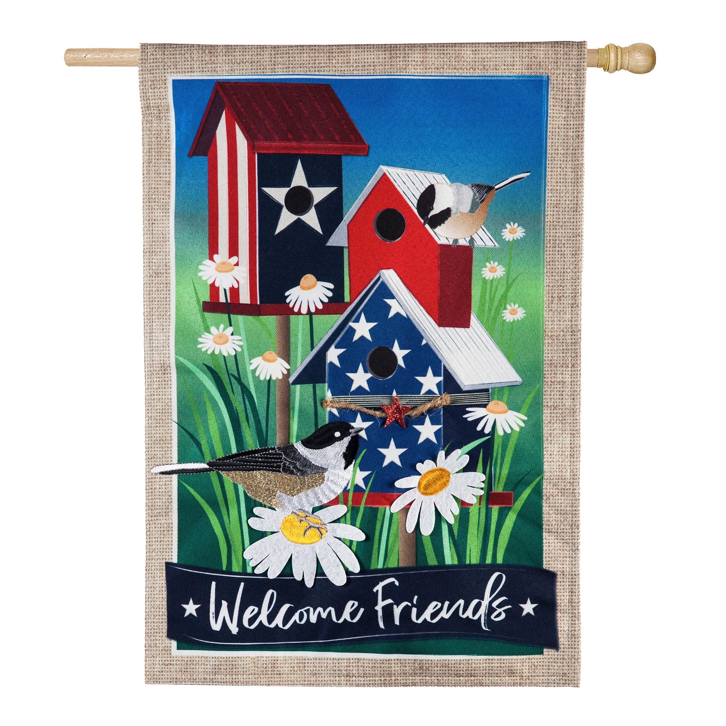 Patriotic Birdhouses House Burlap Flag