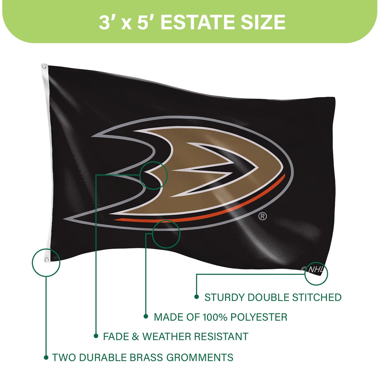 3'x5' Single Sided Flag w/ 2 Grommets, Anaheim Ducks