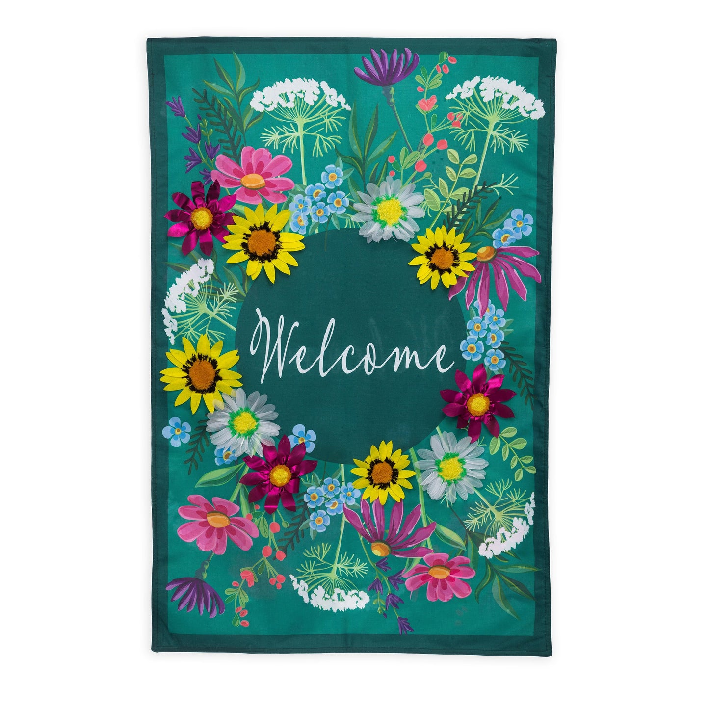 Wildflowers Welcome Estate Size Embellished Burlap Flag