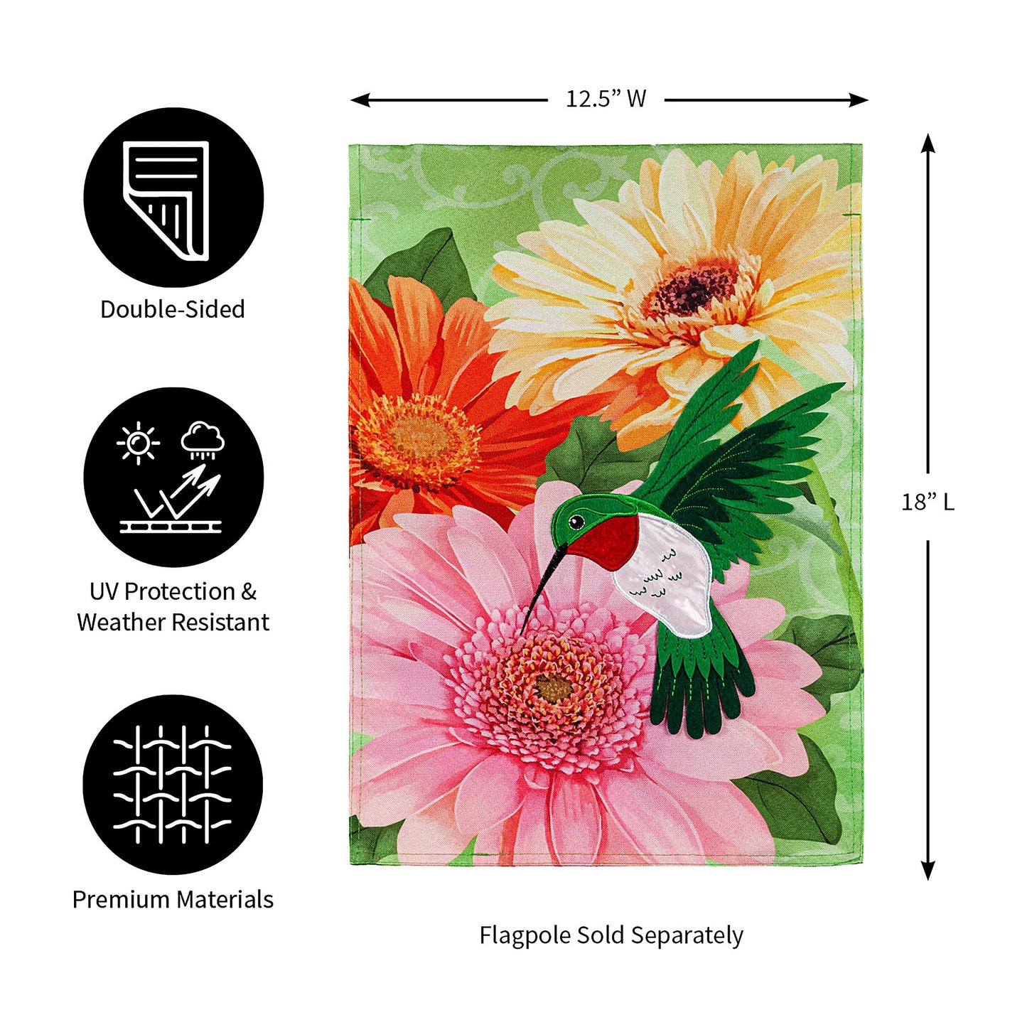 Hummingbird and Daisy Trio Garden Linen Flag