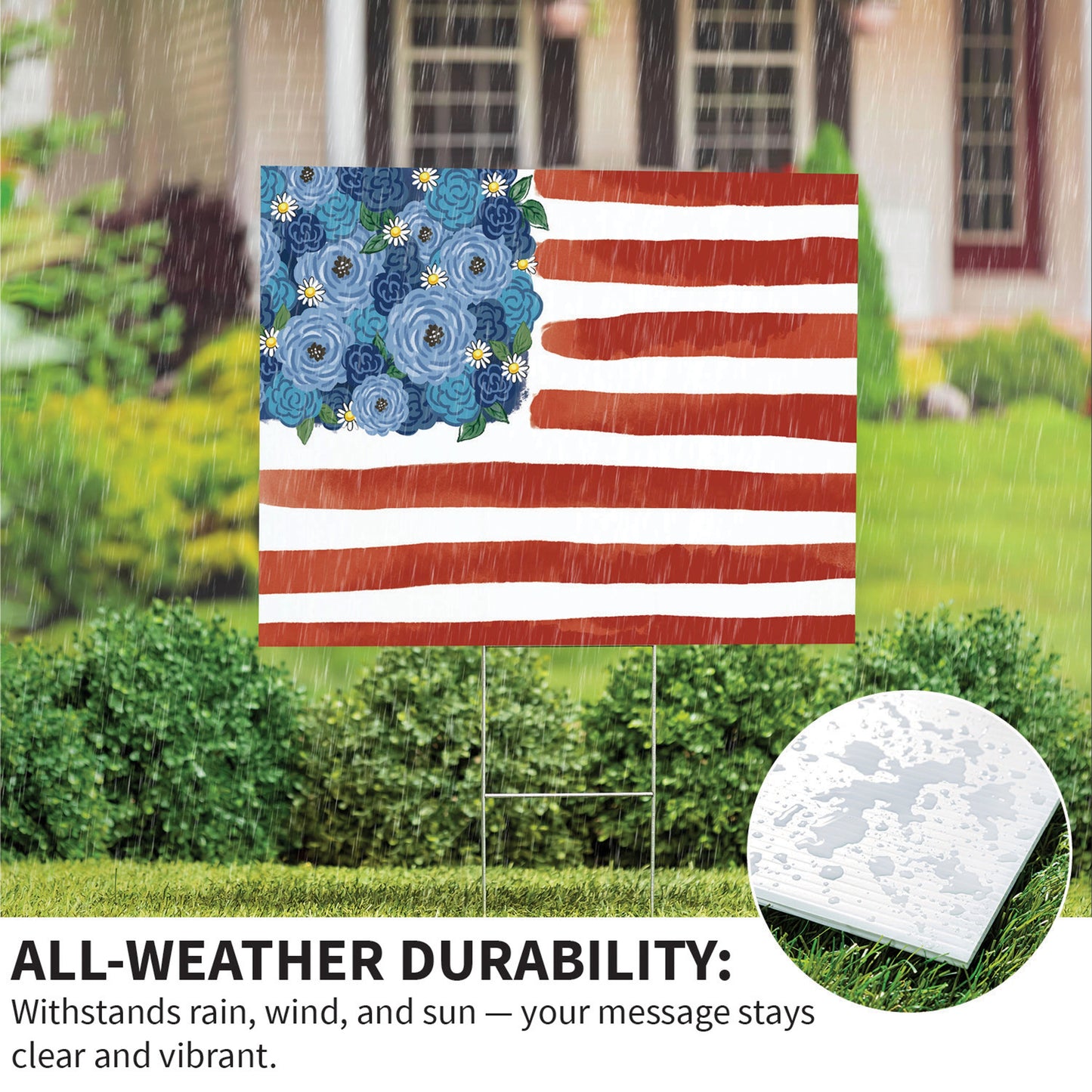 American Classic Blooming Americana Yard Sign, Flag, 24"x18"