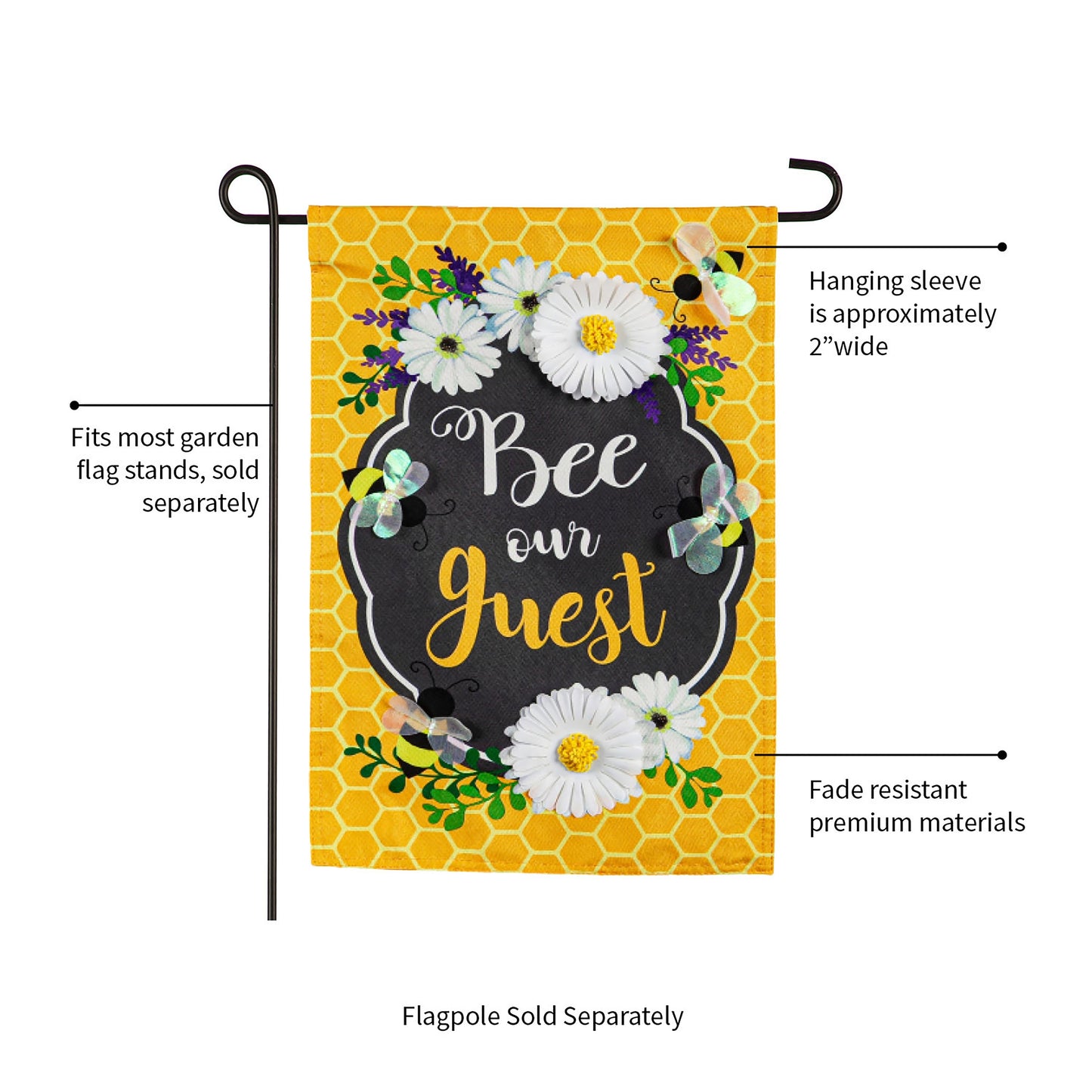 Bee Our Guest Frame Garden Linen Flag