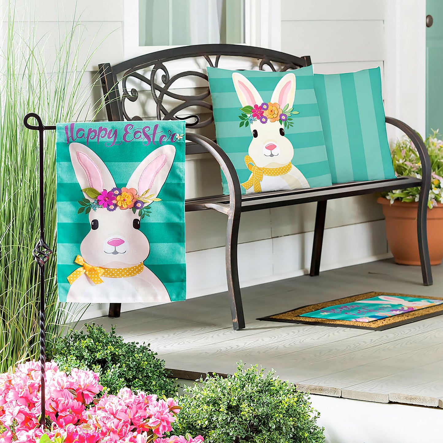 Easter Bunny Garden Burlap Flag