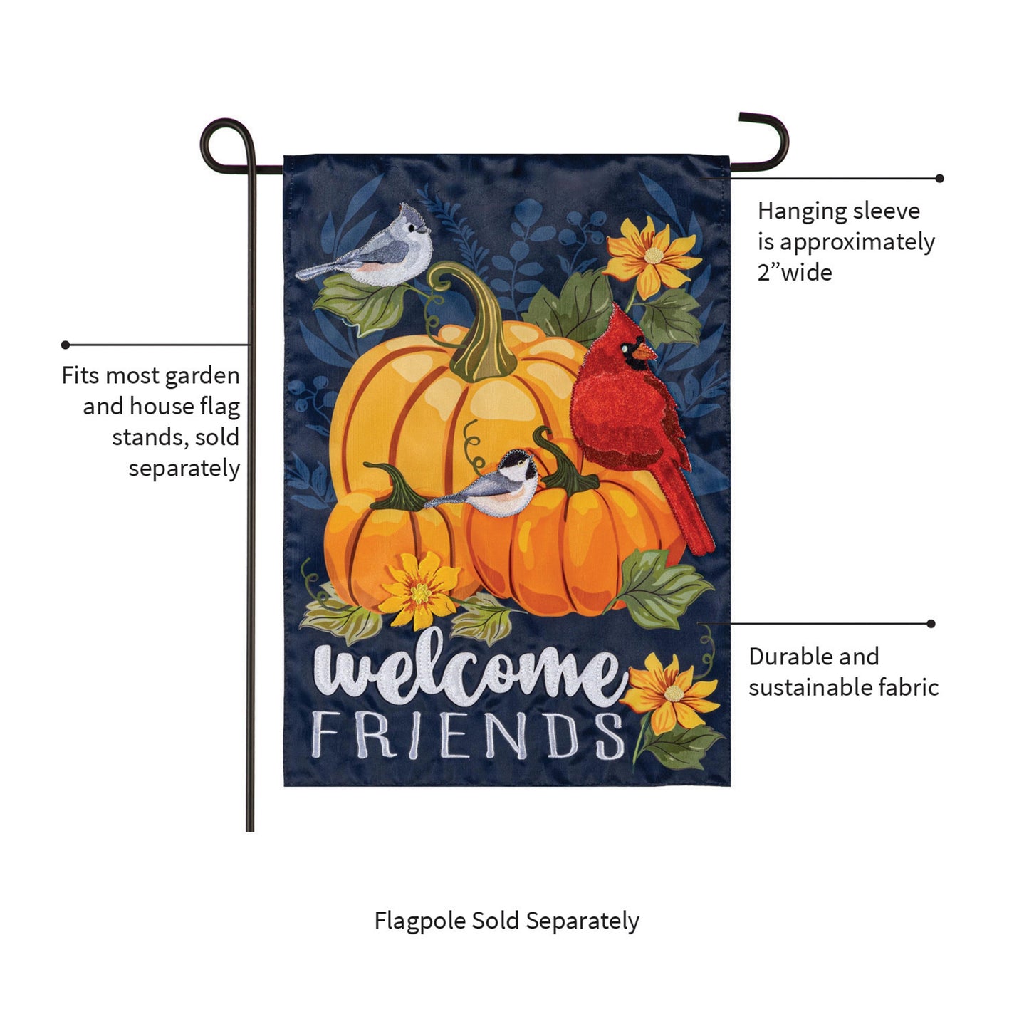 Welcome Friends of Fall Applique Garden Flag