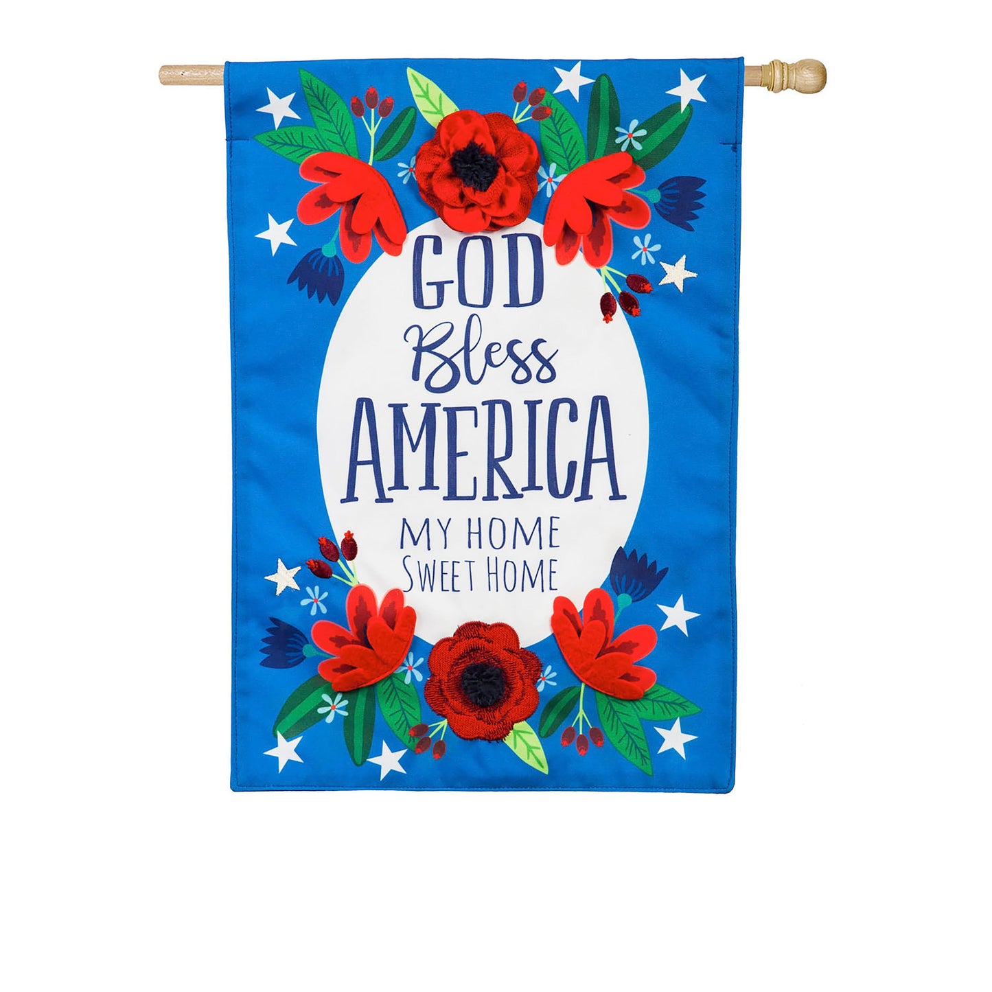 God Bless America Floral House Linen Flag