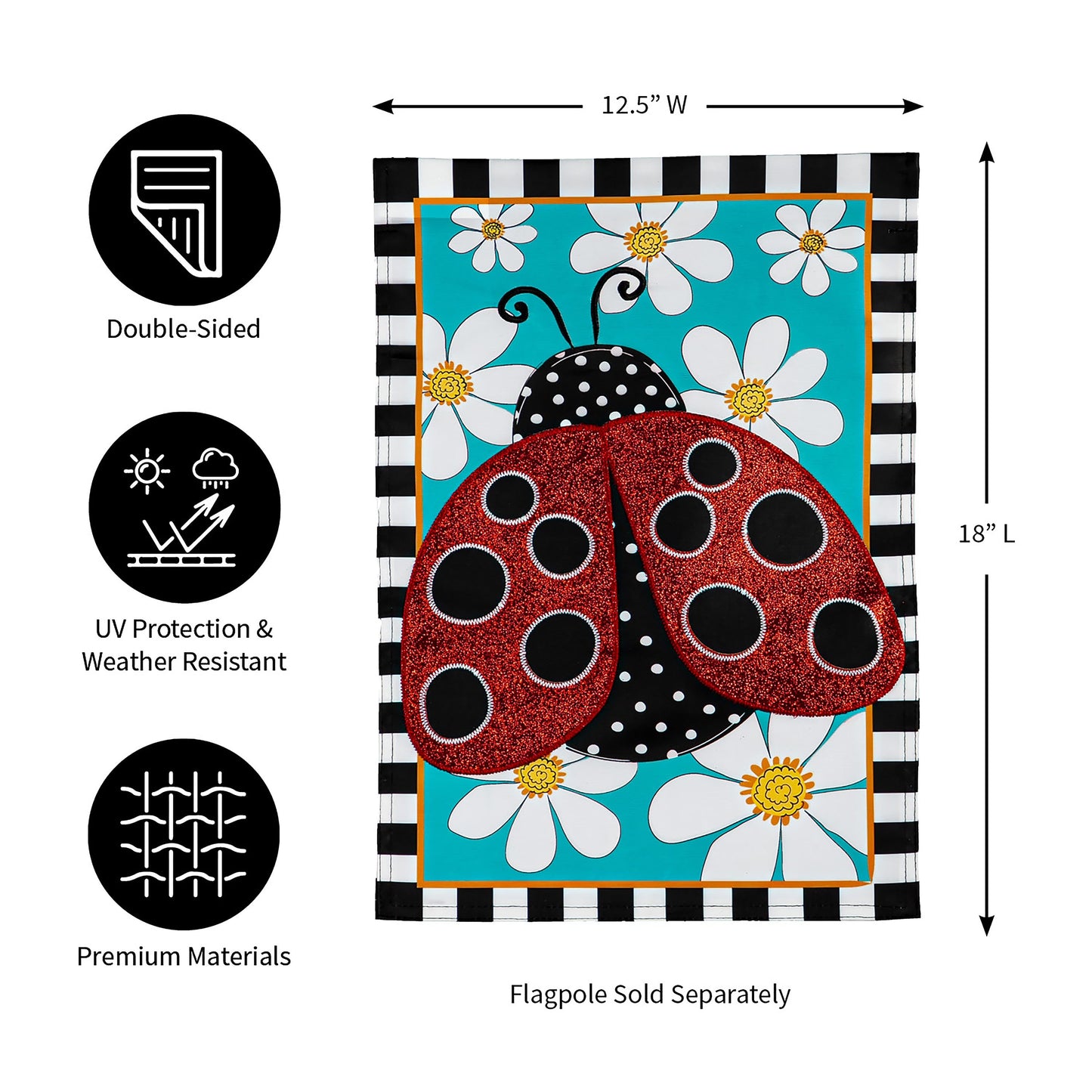 Ladybug with Daisies Garden Applique Flag
