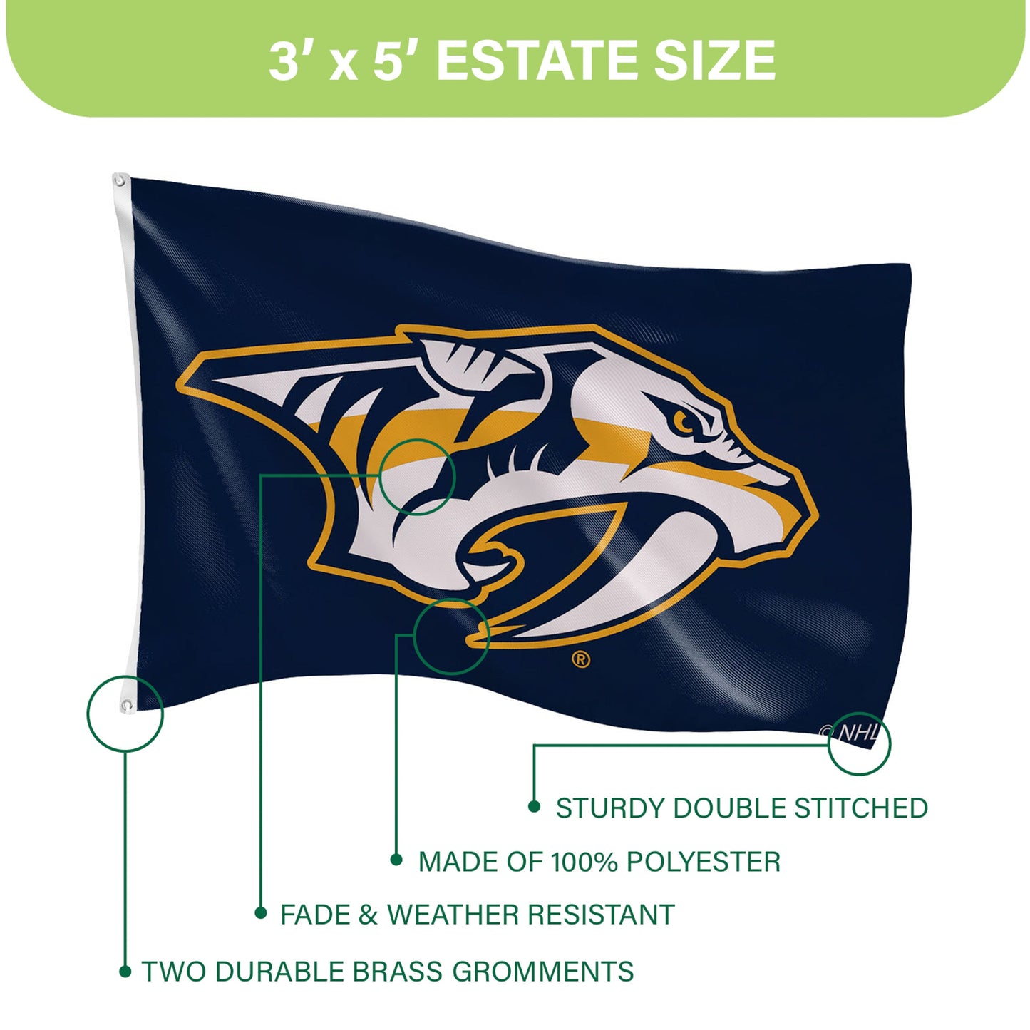 3'x5' Single Sided Flag w/ 2 Grommets, Nashville Predators