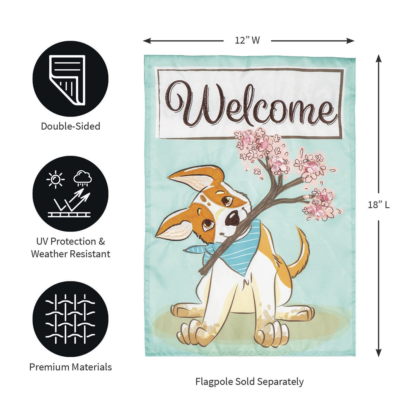 Welcome Pup Applique Garden Flag