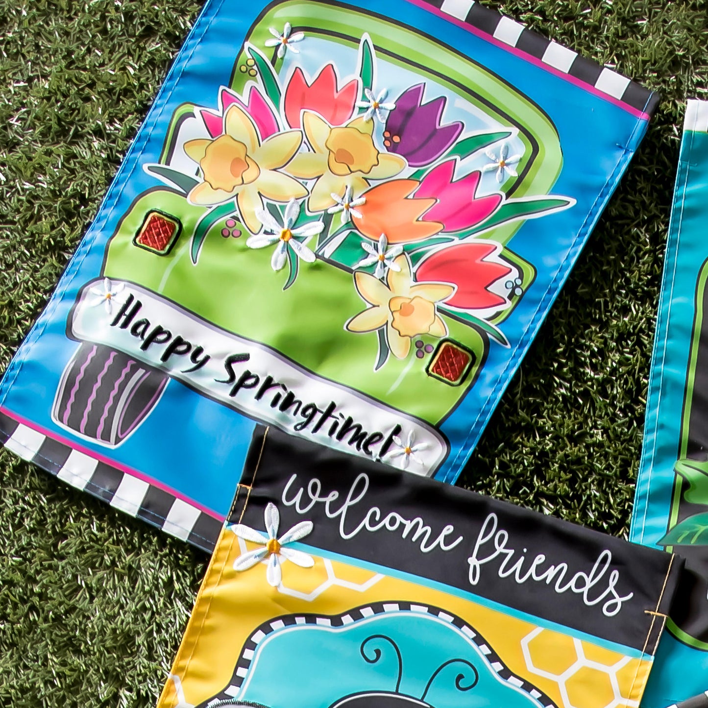 Springtime Truck Garden Applique Flag