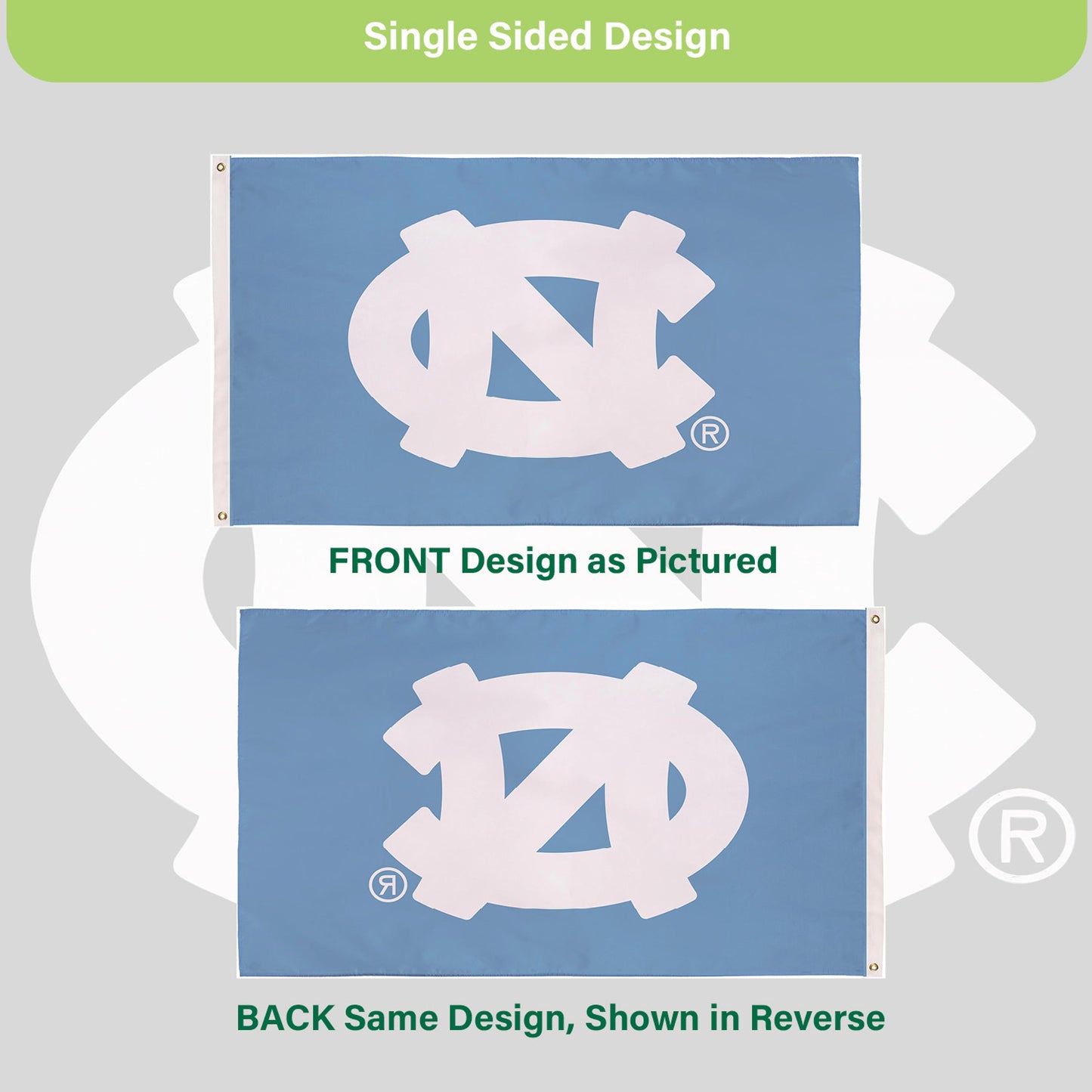 University of North Carolina Single Sided Flag w/ 2 Grommets, 3'x5'
