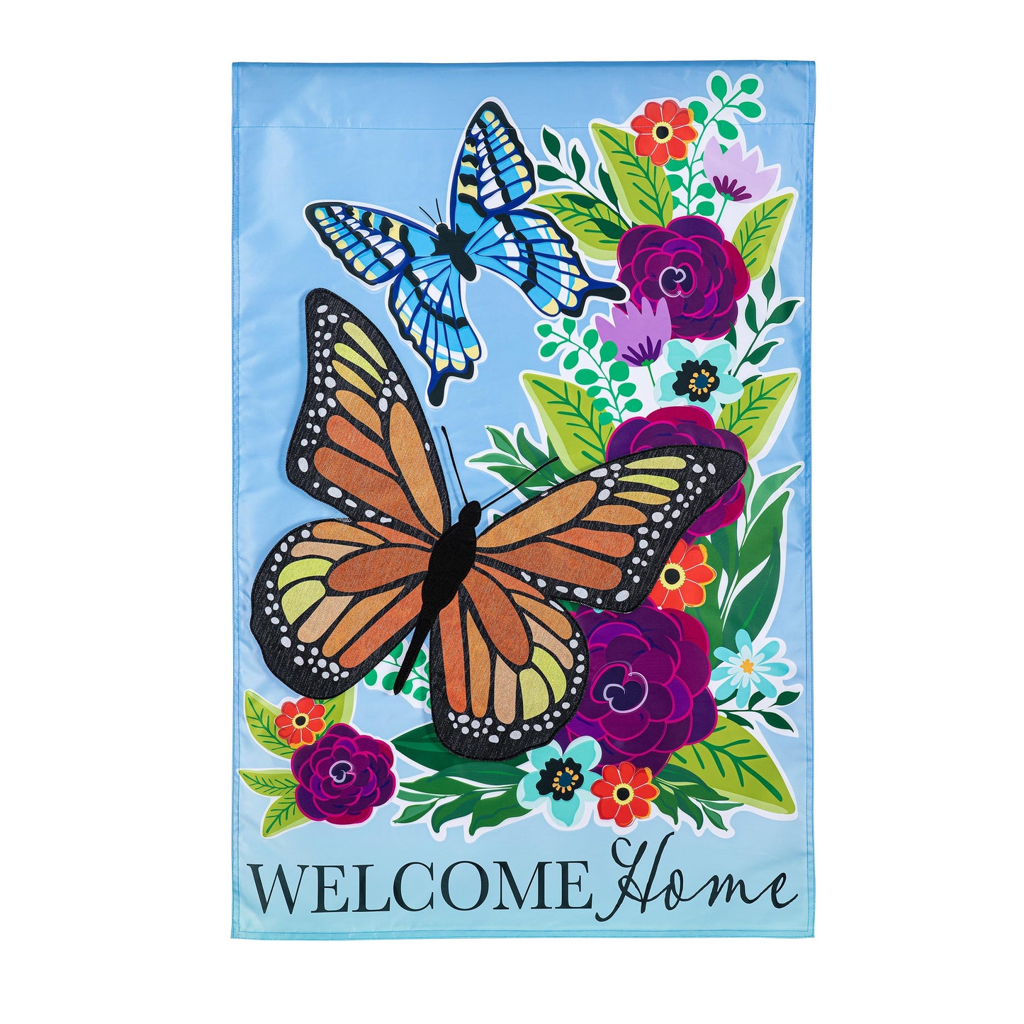 Welcome Home Butterflies Applique House Flag