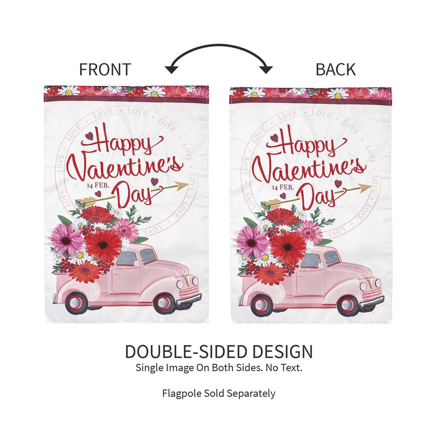 Valentine's Flower Truck Applique Garden Flag