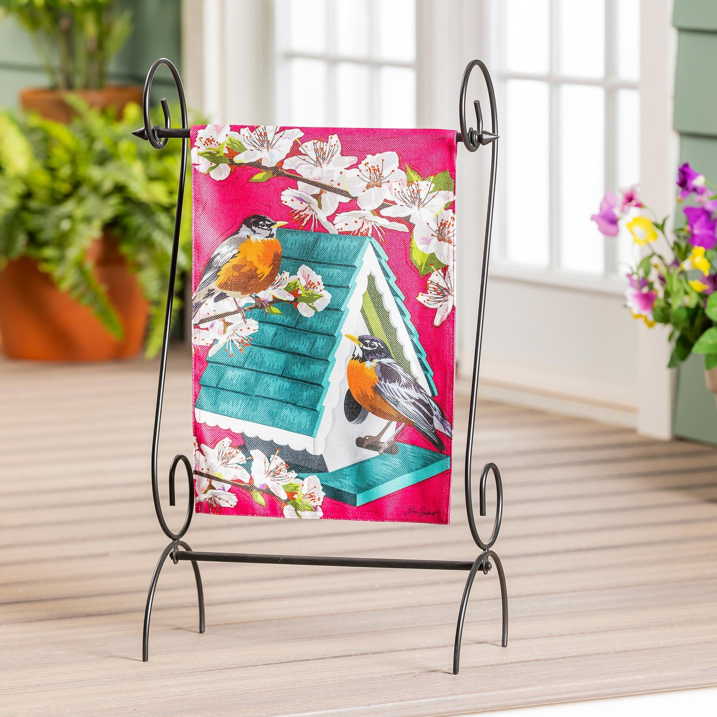 Cherry Blossoms & Friends Burlap Garden flag