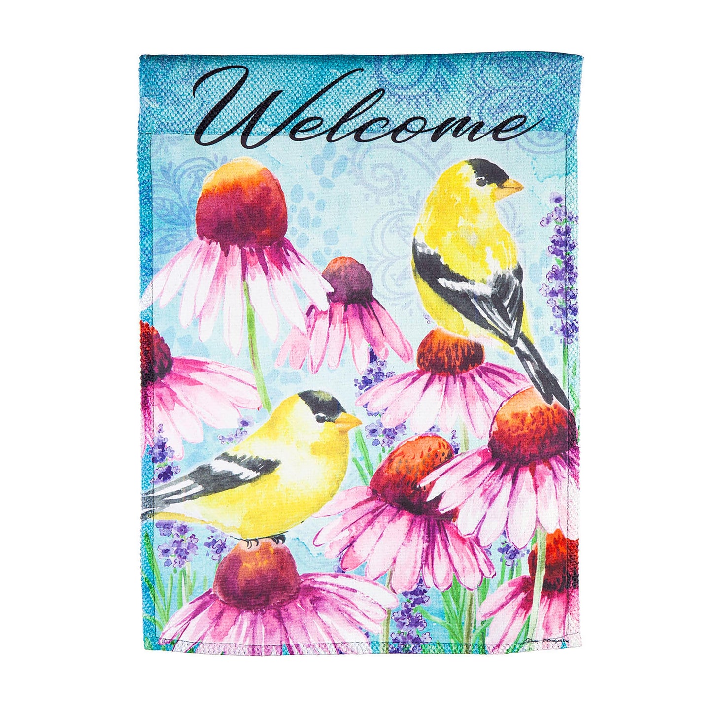 Bright Flowers and Finches House Textured Suede Flag