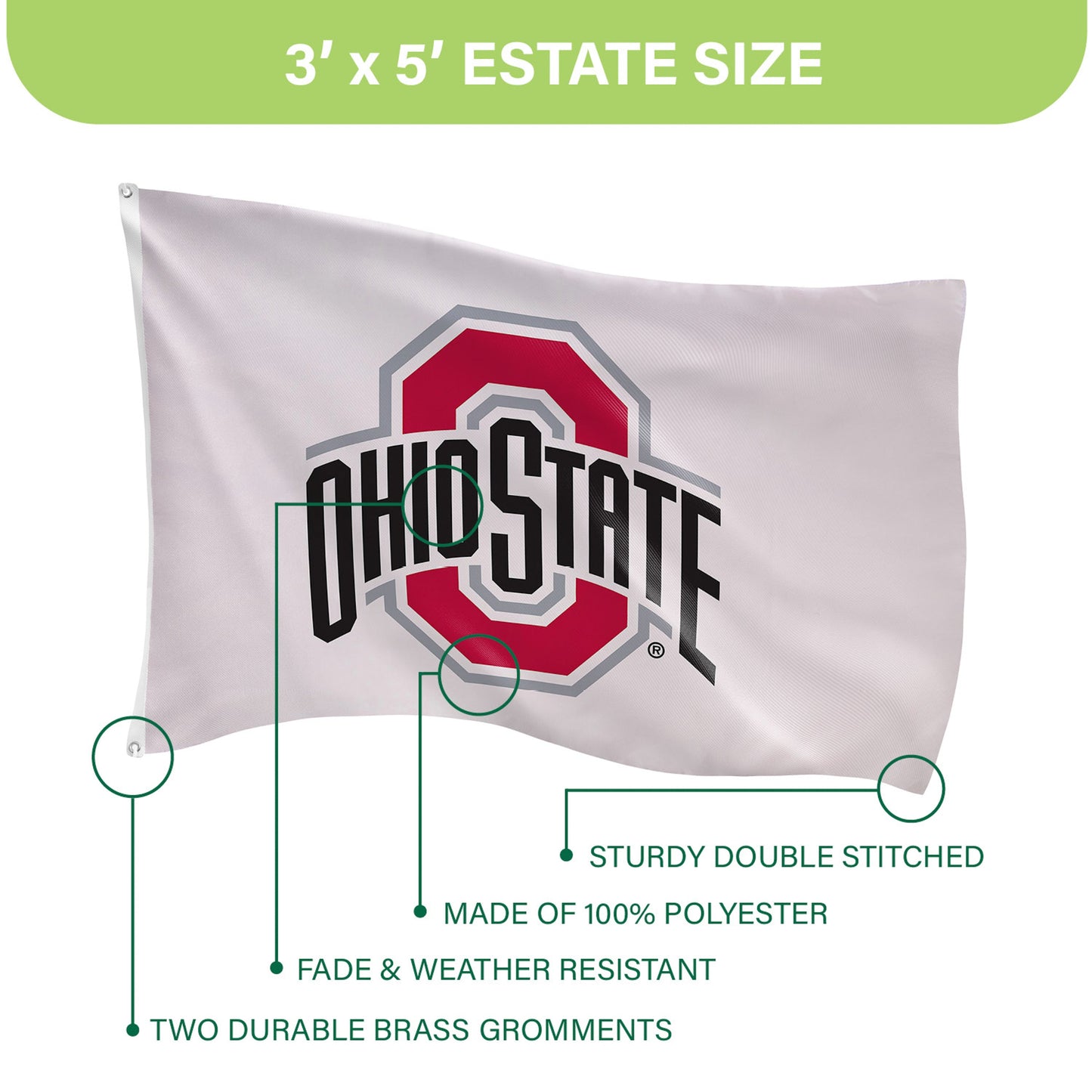 Ohio State University Single Sided Estate Flag with 2 Grommets, 3'x5'