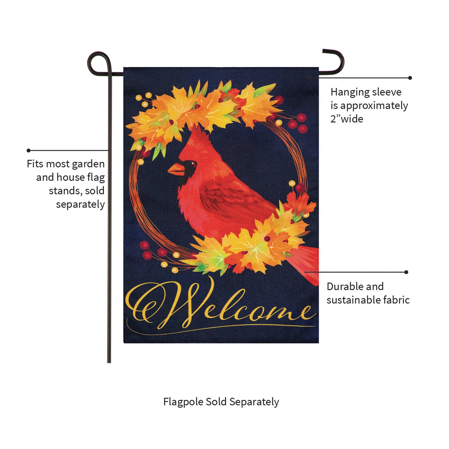 Fall Cardinal Wreath Burlap Garden Flag