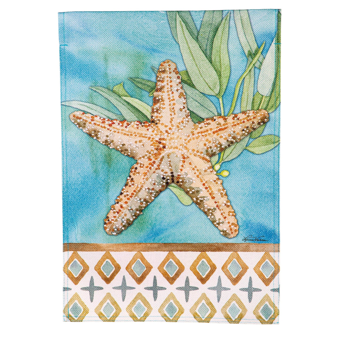 Coastal Starfish Burlap House Flag
