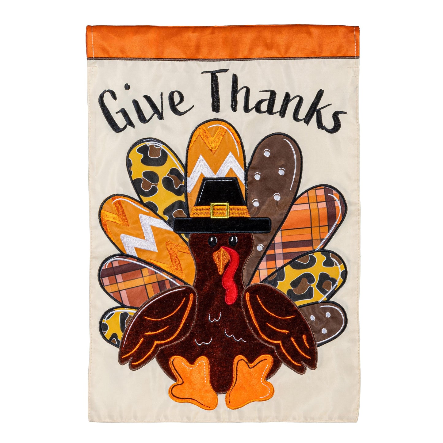 Give Thanks Patterned Turkey Applique Garden Flag