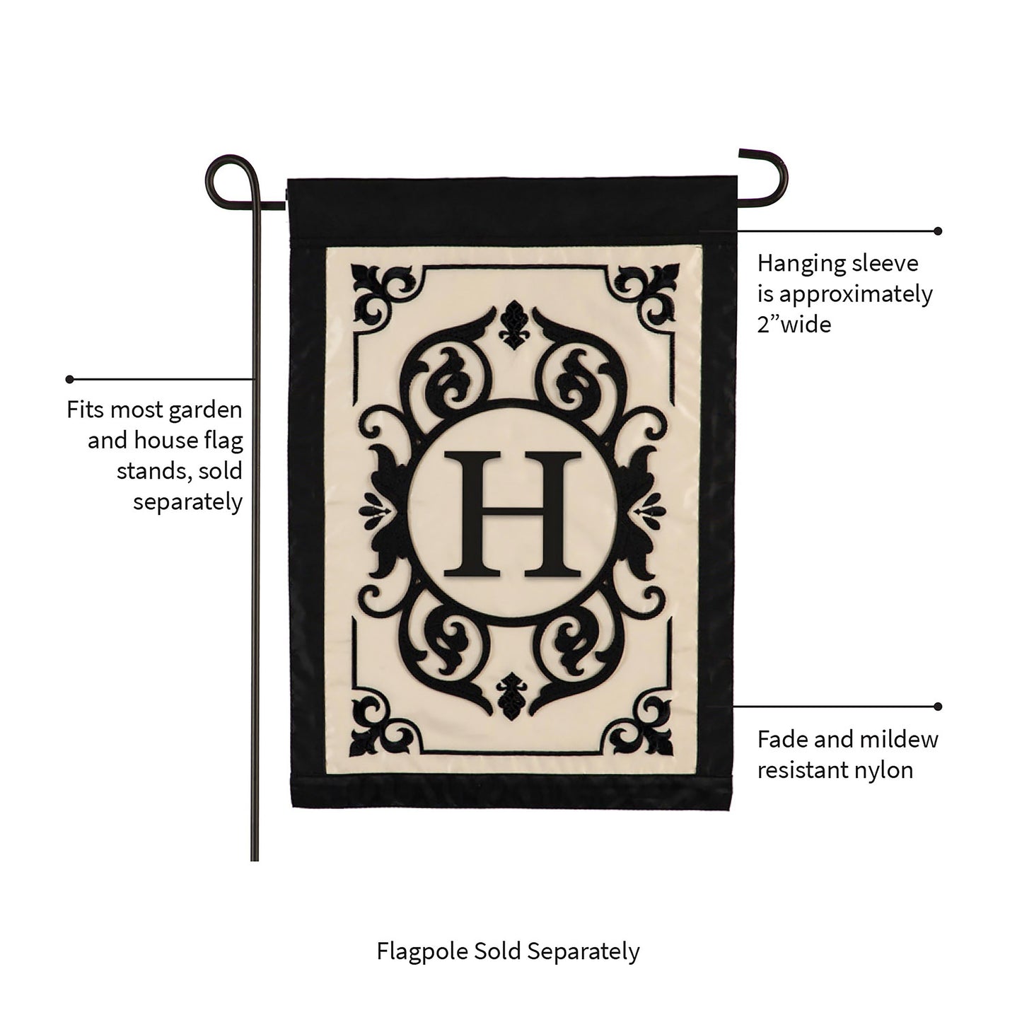 Cambridge Monogram Garden Applique Flag, Letter H