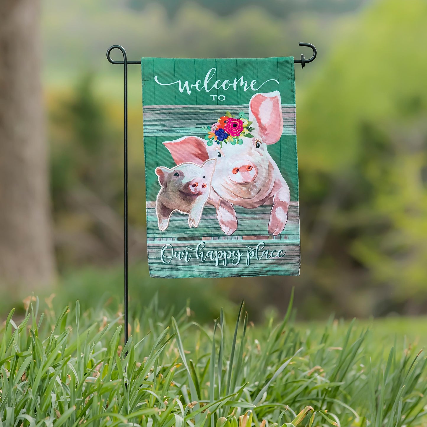 Baby and Mama Pig Garden Burlap Flag