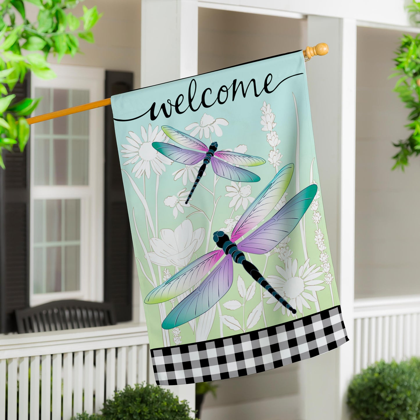 Dragonflies and Wildflowers Applique House Flag