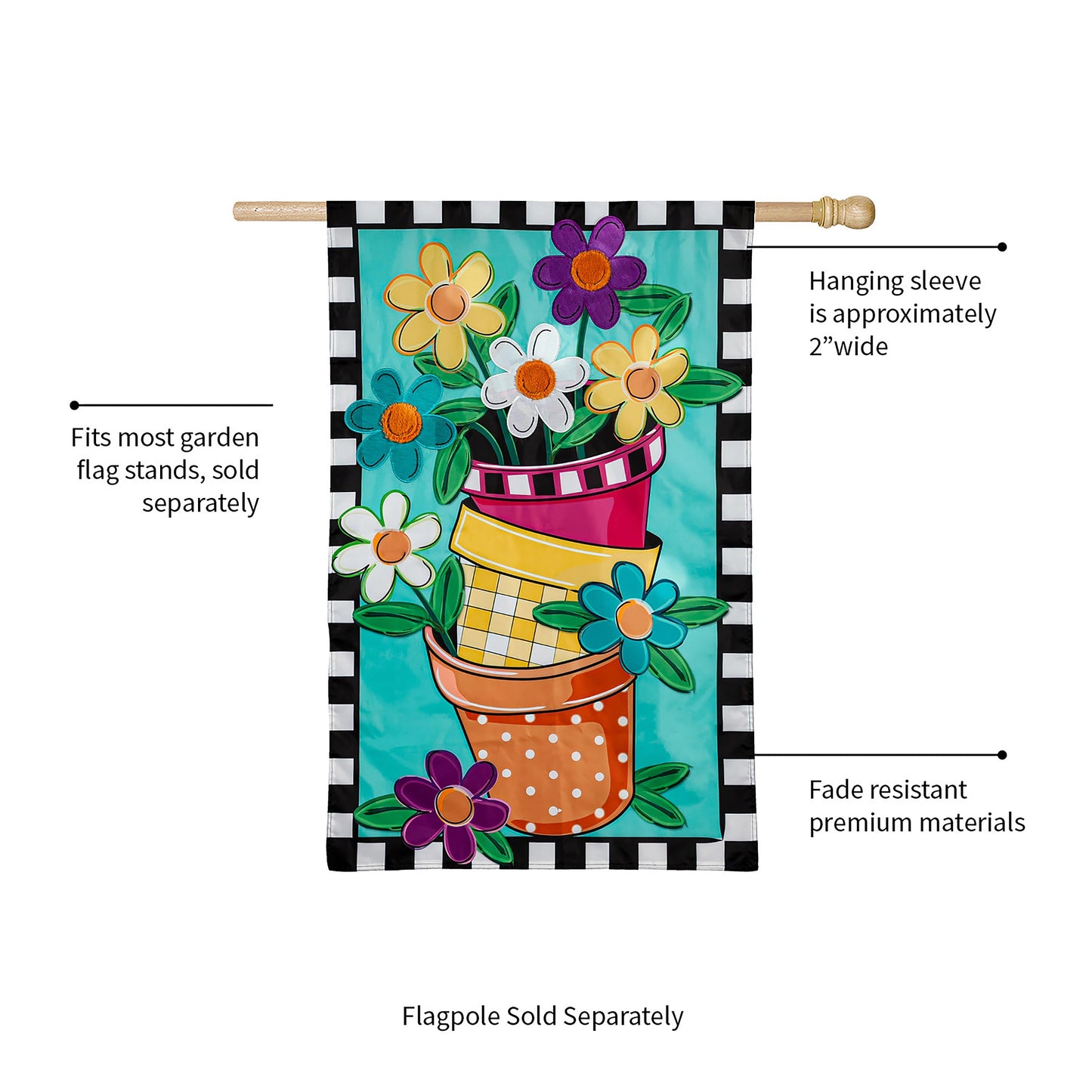 Stacked Spring Flower Pots House Applique Flag