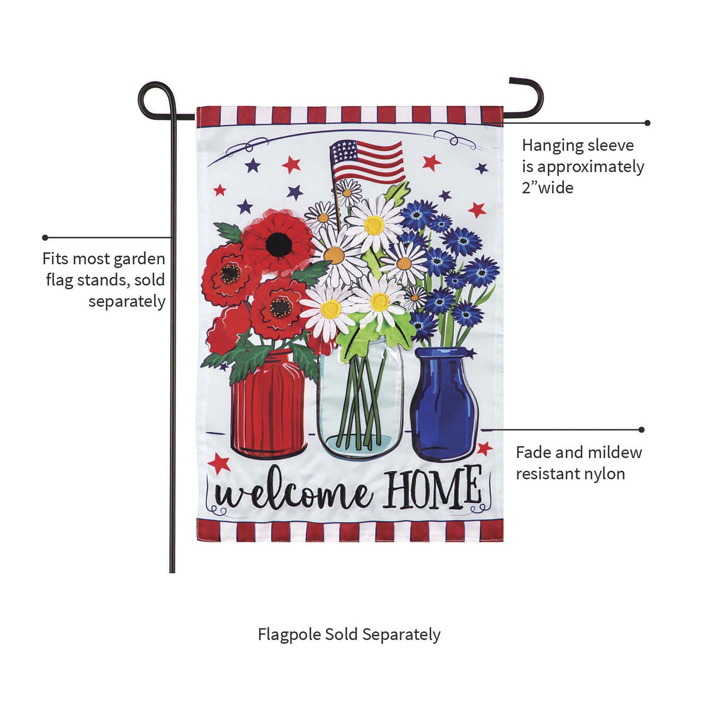 Patriotic Floral Applique Garden Flag