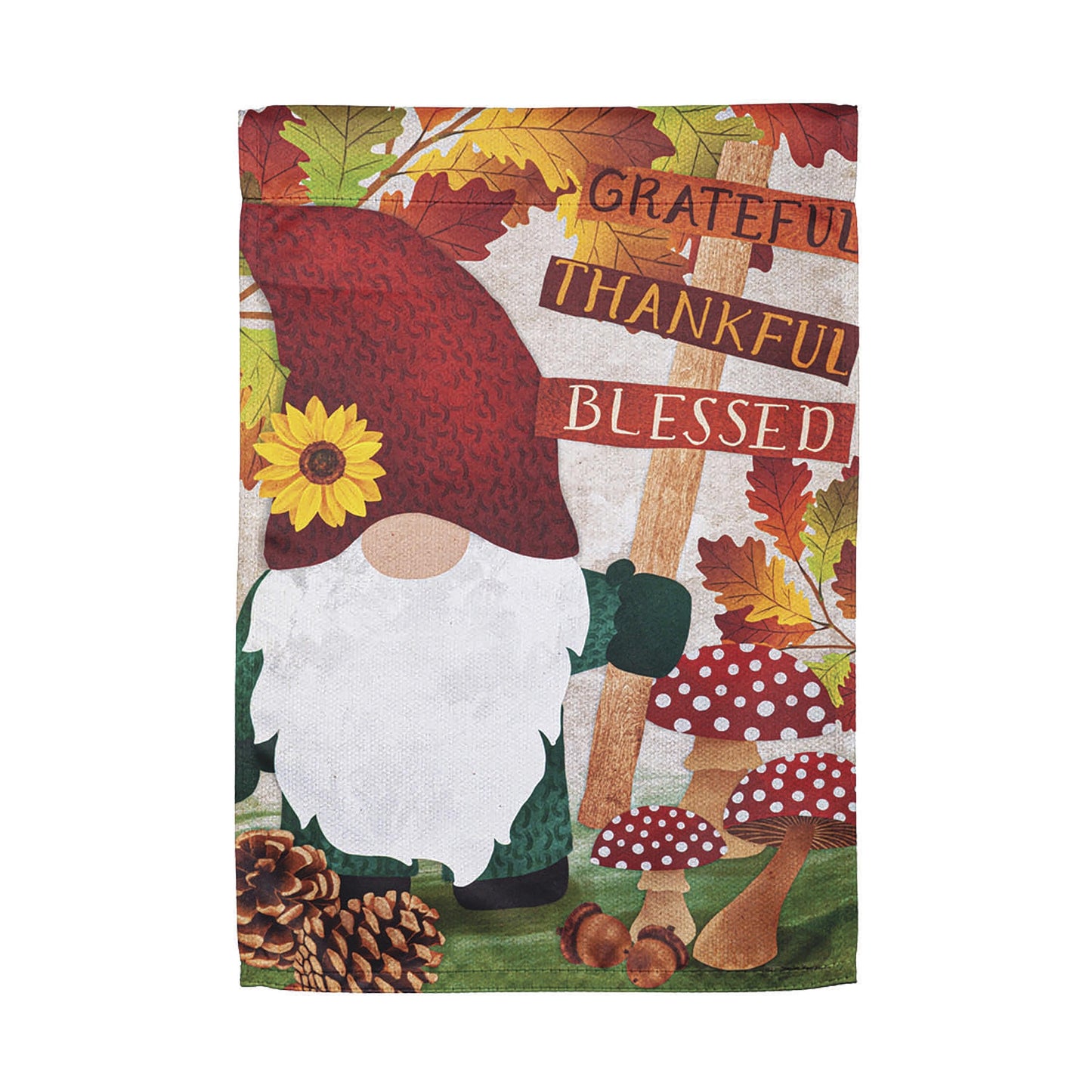 Grateful Fall Gnome Garden Suede Flag