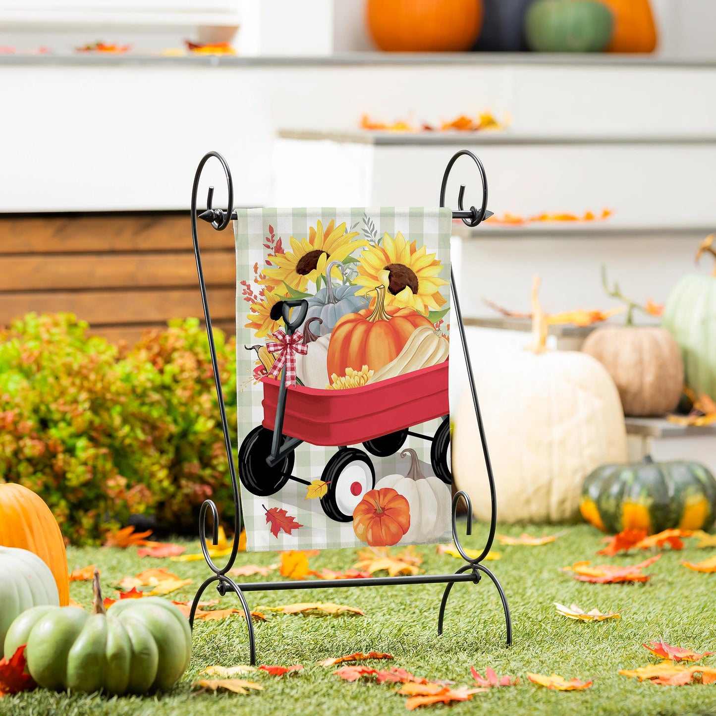 Wagon Filled Pumpkin Suede Garden Flag
