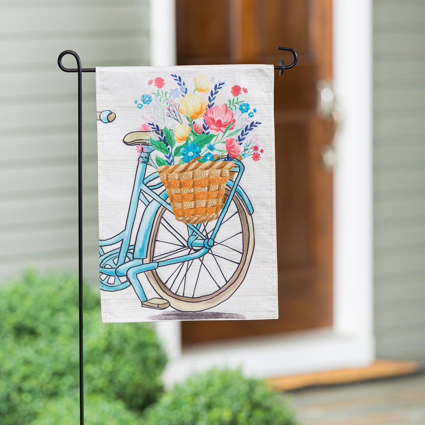 Bike Basket with Flowers Garden Strie Flag