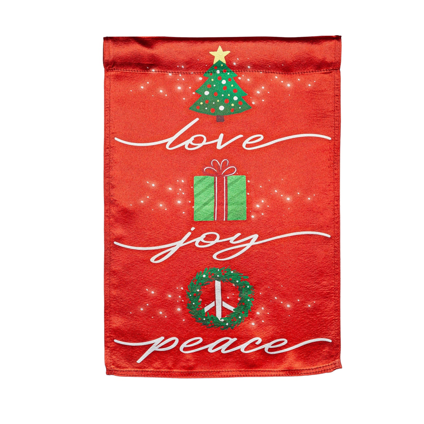 Love, Joy, Peace Lustre Garden Flag