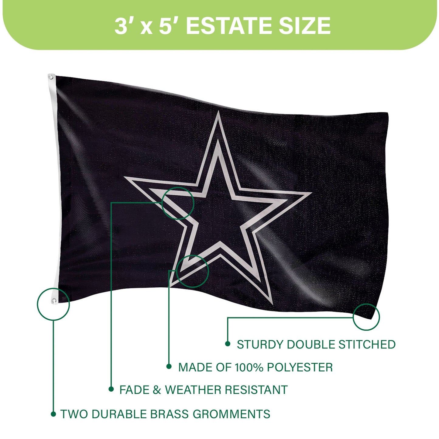 Dallas Cowboys Single Sided Estate Flag with 2 Grommets, 3'x5'