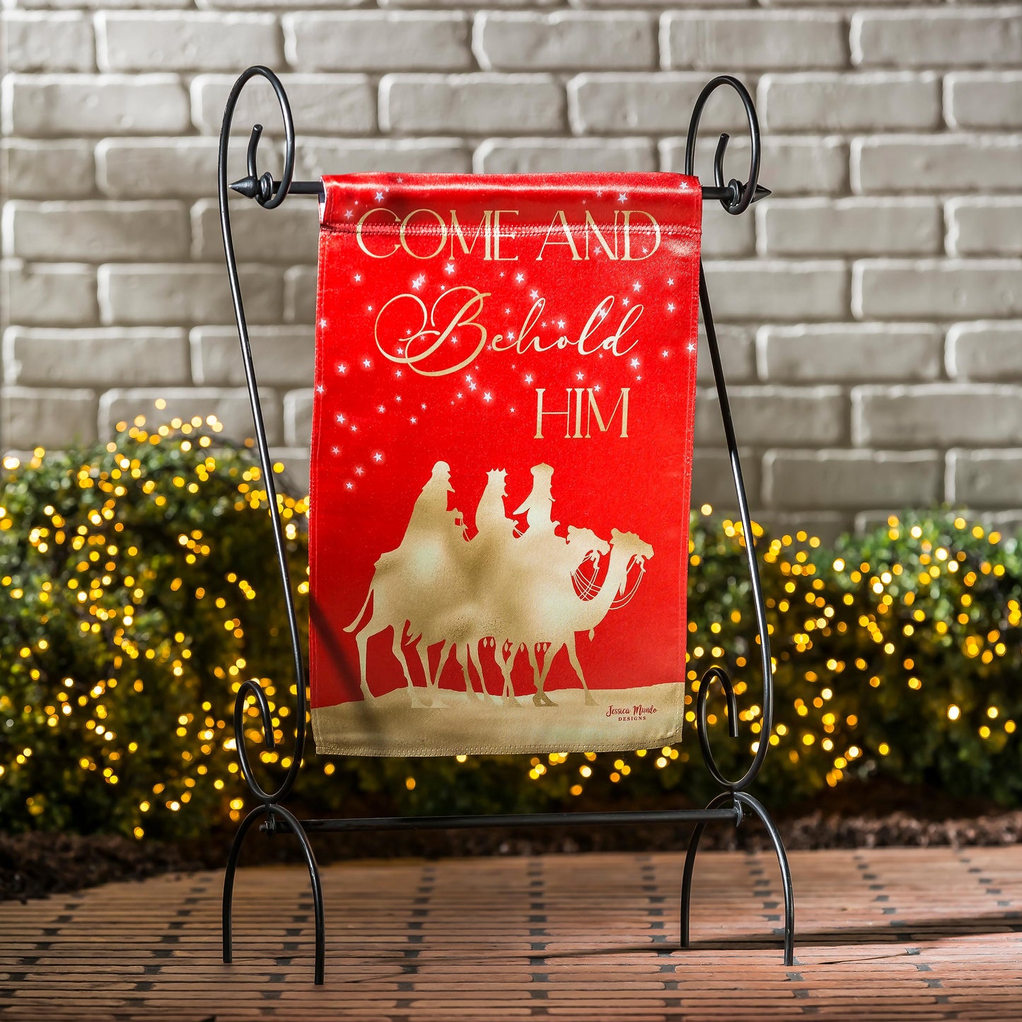 Red and Gold Christmas Night Garden Lustre Front & Back Flag
