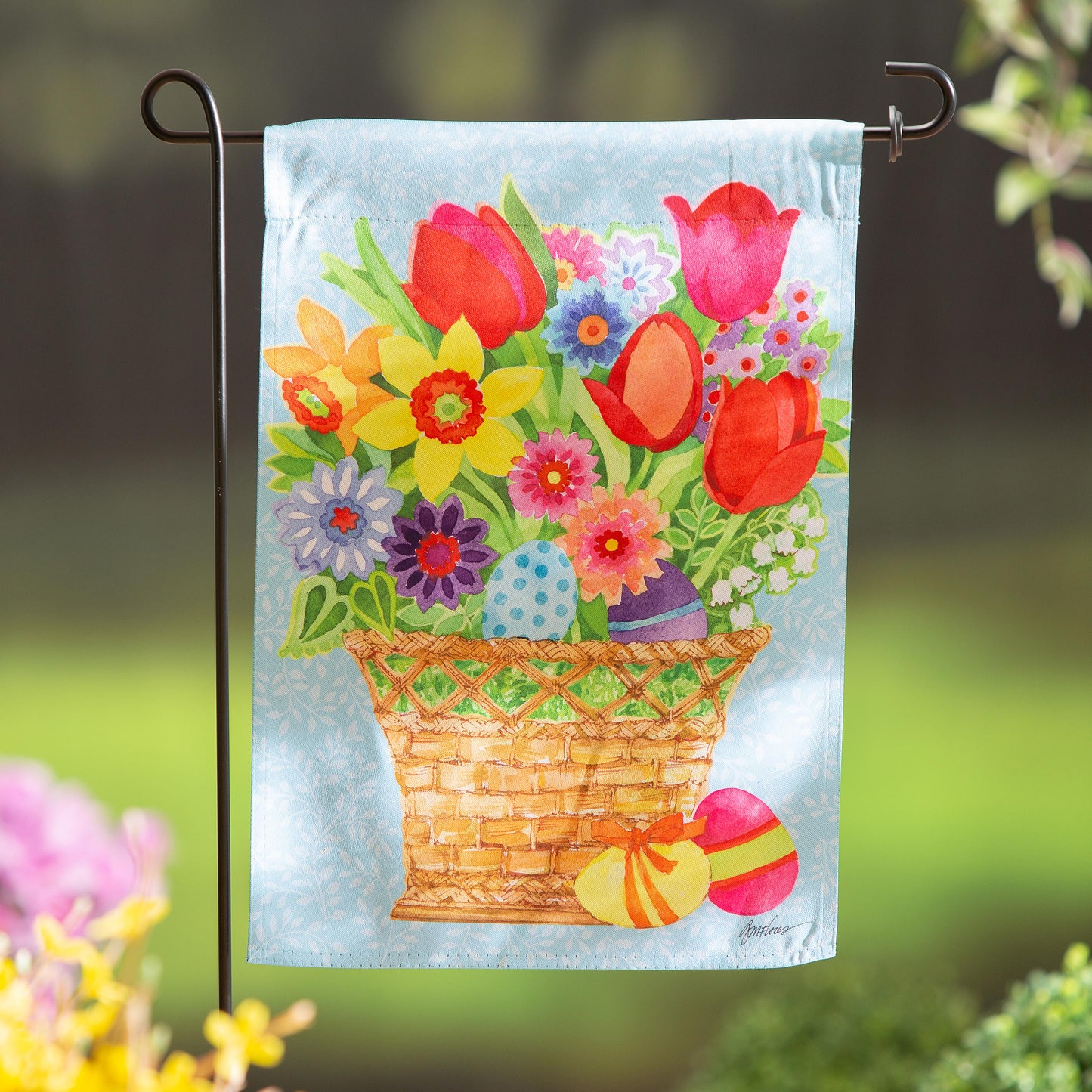 Spring Flowers Basket Suede Garden Flag