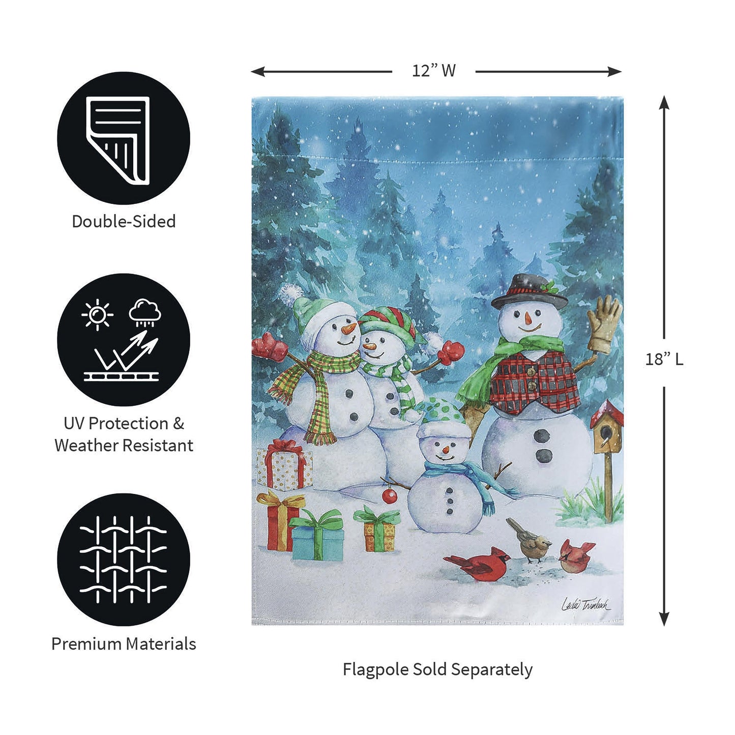 Snowman Family Suede Garden Flag
