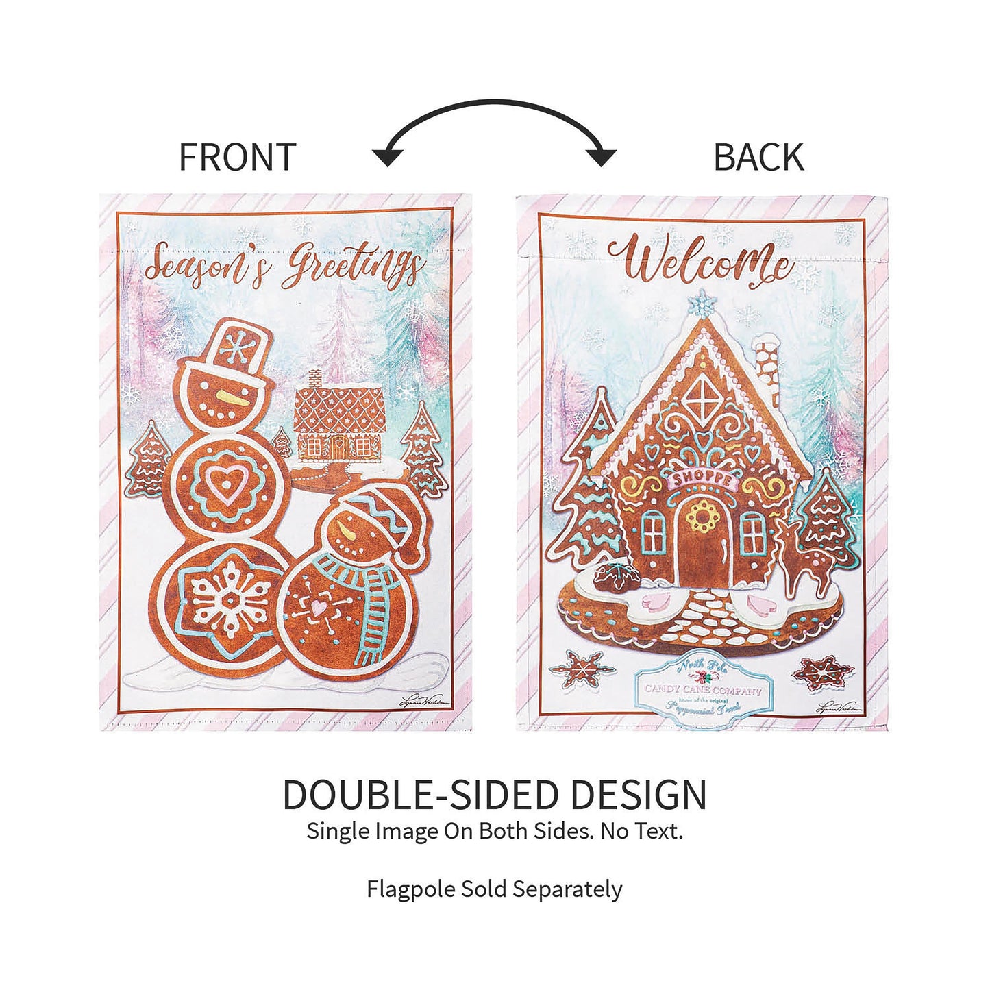 Season's Greeting Gingerbread Reversible Suede House Flag